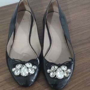 Miu Miu Black Patent Jeweled Pointed-Toe Ballet Flats